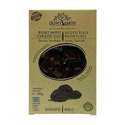 Abbildung von Olive&#039;s Earth Griechische Schwarze Oliven &quot;Rosinen&quot; der Sorte Chalkidiki, 4 x 200 g (Total: 800g)