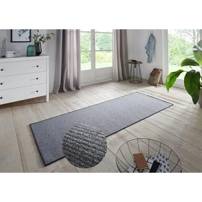 Abbildung von BT Carpet Bouclé Läufer Küchenläufer rutschfest Teppichläufer Flachgewebe Kurzflor Teppich Küchenteppich für Flur, Küche, Wohnzimmer, Badezimmer, Bad Grau, 80x300cm