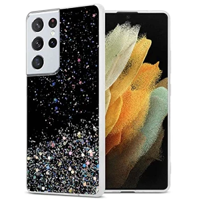 Abbildung von Cadorabo Hülle kompatibel mit Samsung Galaxy S21 ULTRA Rundumschutz TPU Silikon Case Mädchen Glitzer Strass Design Slim Kratzfest Weiche Gummi Bling Schutzhülle für in Schwarz
