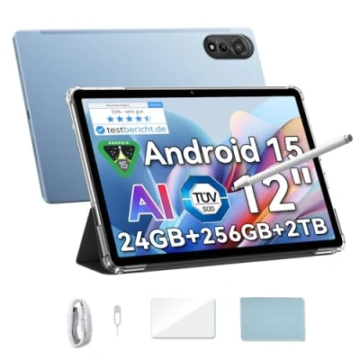 Abbildung von Blackview Mega2 Android 15 Tablet 12 Zoll, 24GB RAM+256GB ROM, 2K FHD Großes Display Gaming Tablet, Dual 4G LTE+5G WiFi,Octa Core T615, 9000 mAh Akuu, WideVine L1, Kamera, Face ID, GPS