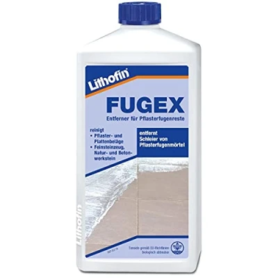 Abbildung von Lithofin FUGEX 1 l löst schnell und zuverlässig Reste von ein zweikomponentigen Pflasterfugenmörteln.