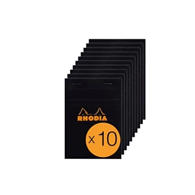 Abbildung von Rhodia 132009C Packung mit 10 Notizblöcken No.13, DIN A6 80 Blätter kariert 80g, Schwarz, 1 Pack