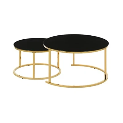 Abbildung von HOOZ Couchtisch Couchitsch 2er Set Rund Gold schwarz (Wohnzimmertisch, 2 Tische), Höhe 45 cm