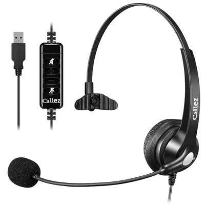Abbildung von USB Headset PC für Business UC Skype Lync SoftPhone Call Center Office, Kopfhörer mit Mikrofon Noise Cancelling &amp; Lautstärkeregler, Kristallklar Chat, Super Leicht, Ultra Komfort