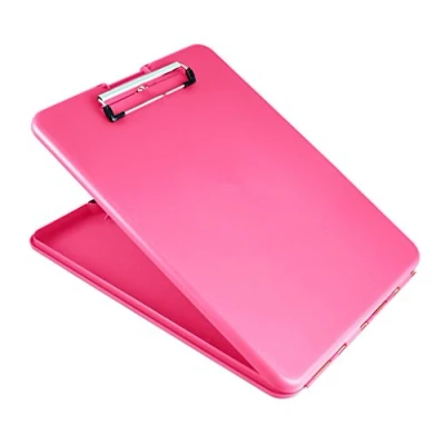 Abbildung von Läufer 55806 SlimMate Portable Desktop Klemmbrett mit Innenfach, für DIN A4 besonders flach, abgerundete Ecken, oben öffnend, Kunststoff, pink