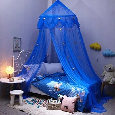 Abbildung von Baby Baldachin Betthimmel, Kinder Babys Bett Blau Chiffon Prinzessin Prinz Hängende Moskitonetz, für Schlafzimmer Ankleidezimmer Kinderzimmer Deko Insektenschutz Spielzelte Lesen