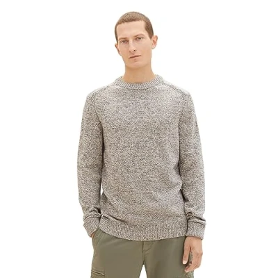 Abbildung von TOM TAILOR Herren 1038246 Basic Strick Pullover aus Baumwolle, 32742 beige Navy Mouline, XXL