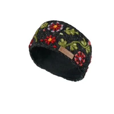 Abbildung von Damen Ohrenwärmer aus Wolle, mit Fleecefutter, handgestrickt, Blumenstickerei, mehrfarbig, Einheitsgröße, handgefertigt, Pachamama Fair Trade