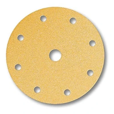 Abbildung von Mirka Gold Universal Schleifpapier Ø 150mm Klett 9 Loch, Korn P100, 100 Stk / Zum Schleifen von Gips, Spachtel, Spanplatten, Holz, Lack