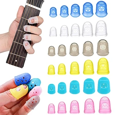 Abbildung von duoyif Fingerschutz Aus Silikon, Für Gitarre, Fingerschutz, Gitarren Finger Cots, Fingerkappen Gitarre Bass Ukulele Daumenklavier Lesen Sticken 5 Größe, 30 Stück