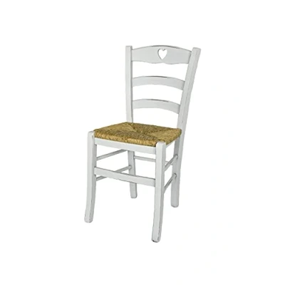 Abbildung von t m c s Stühl Cuore für Küche und Esszimmer, Robuste Struktur aus lackiertem Buchenholz im Shabby Chic Stil, handwerklich antik behandelt Sitzfläche Stroh