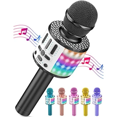 Abbildung von Karaoke Mikrofon, LED Drahtloses Bluetooth zum Singen mit Lautsprecher, Spielzeug Kinder, Heim KTV Maschine, Tragbares Recorder für Android/iPhone/iPad/PC