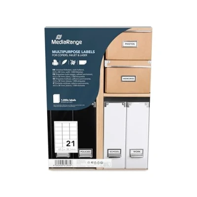 Abbildung von MediaRange Universal Etiketten, stark haftend, 50 Blatt A4 21 Etiketten (65,3 x 38,1mm), weiß