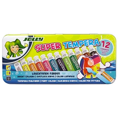 Abbildung von JOLLY Temperafarbe Tempera Farben, 12 verdünnbare Flüssigfarben (12x7,5ml), in komfortabler Metallbox