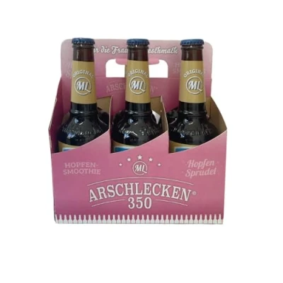Abbildung von Arschlecken 350 Sixpack 6 x Original ML Hopfensprudel 0,33 l Flaschen in der Frauenhandtasche Alc.5% vol. (6) by Sepp Bumsinger