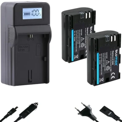 Abbildung von Blumax Gold Edition 2 x Akku kompatibel mit Canon LP E6N 2040mAh + Turbo Ladegerät EOS R RA R5 R6, 7D Mark II / 5D IV III 5DS 6D 60D 70D 80D 90D
