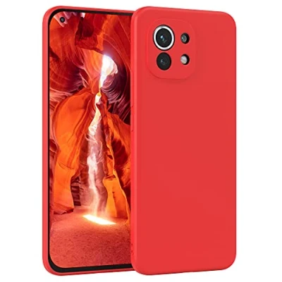 Abbildung von EAZY Case Silikonhülle für Xiaomi Mi 11 5G Hülle Silikon Rot weich stoßfeste Handyhülle Schutzhülle mit Kameraschutz Dünn Premium Schutz Cover TPU Phone Bumper in