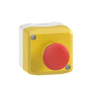 Abbildung von Schneider Electric XALK178 Aufbaugehäuse, Harmony XALK, Kunststoff, hellgrau, gelb, 1 Not Aus Schalter, Drehentriegelung, 1Ö