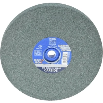Abbildung von PFERD Schleifbockscheibe CARBIDE, 200x20x32, SiC 80, 39008438 Weiche, aggressive Schleifscheibe für harte Materialien, z. B. Hartmetall, mit Reduzierhülsen (25/20/16mm)