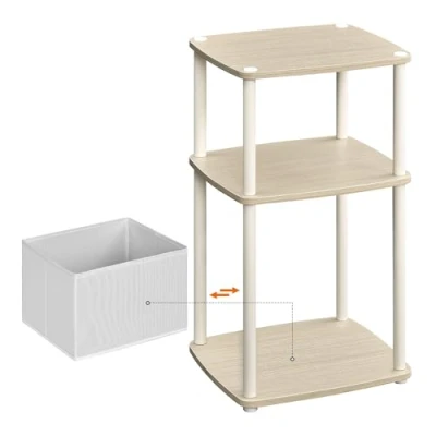 Abbildung von SONGMICS HOME Beistelltisch, Nachttisch, mit 3 Ablagen, Stoffkorb, für Schlafzimmer, Wohnzimmer, Stahlrahmen, 30 x 34 58 cm, modern, naturbeige LET286N01