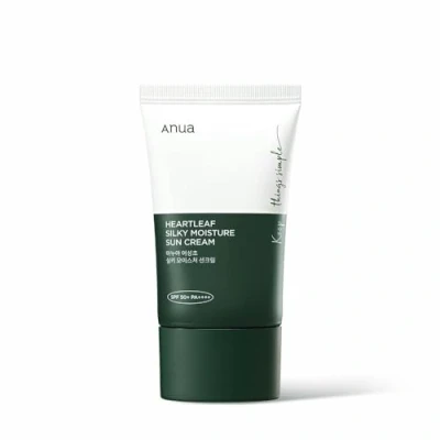 Abbildung von Anua Heartleaf Silky Moisture Sun Cream SPF 50+ PA ++++ Feuchtigkeitsspendend und Beruhigend (Herzblatt, Panthenol) Koreanische Bio Gesichts Sonnencreme ohne weiße Rückstände, für empfindliche Haut