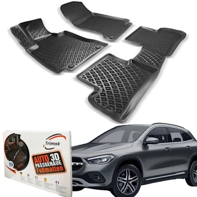 Abbildung von Trimak Passgenau 3D Fussmatten Auto Kompatibel mit Mercedes GLA 1 Gen 2013 2020 Zubehör 1. und 2. Reihe Gummimatten Autos TPE Allwetter Geruchlos rutschfest Vorne Hinten Schwartz