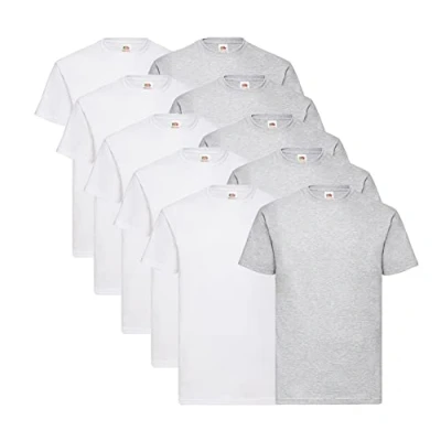 Abbildung von Fruit of the Loom Herren T Shirt Valueweight, 10er Pack, 5 Weiss / Grau + 1 HL Kauf Notizblock, L