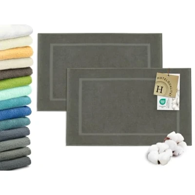 Abbildung von ZOLLNER 2er Set Badematten in 50x80 cm besonders saugstarke und weiche Badvorleger Taupe mit Tiefgangstreifen Webrahmen Versehen Baumwolle Hotelqualität