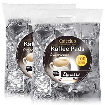 Abbildung von 2x Cafeclub Espresso Kaffeepads Megabeutel je 100 stk. dunkle Röstung einzeln verpackt