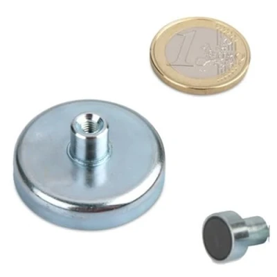 Abbildung von 5 x Ferrit Flachgreifer Ø 40,0 mm 8,0 mit Gewindebuchse M4 10 hält 12,5 kg Stück Topfmagnete Gewinde Buchse (Innengewinde)