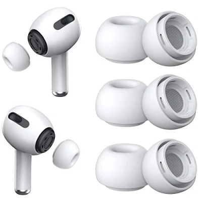 Abbildung von Ersatz Ohrstöpsel für Airpods Pro und 2 mit Loch zur Geräuschreduzierung, 3 Paar Silikon tragbarer Aufbewahrungsbox passend die Ladehülle (Mittel)