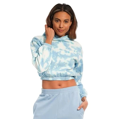 Abbildung von Light &amp; Shade Damen Cropped Kapuzen Sweatshirt, Pastellblau, XS
