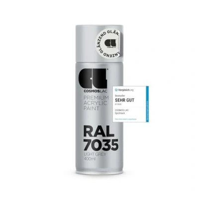 Abbildung von COSMOS LAC Sprühlack grau, glänzend Spraydosen Sprühfarbe DIY Lack Acryllack Spray Farbspray Sprühdose Lackspray Farbe für Kunststoff, Metall, UVM. (RAL 7035 lichtgrau)