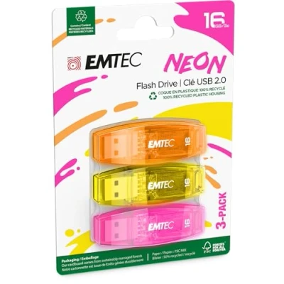 Abbildung von Emtec C410 16GB USB Stick 2.0 Transparent Neon 3er Pack (Orange Gelb Rose)