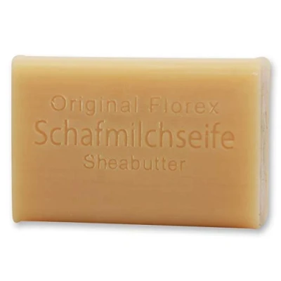 Abbildung von Florex Schafmilchseife Sheabutter sahnig süße Hautpflege mit duftenden Ölen 100 g