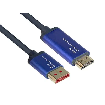 Abbildung von Good Connections SmartFLEX DisplayPort 1.4 an HDMI 2.0 Kabel 4K UHD @60Hz RGB / 4:4:4 KUPFERLEITER, Aluminiumgehäuse HOCHFLEXIBEL dunkelblau 2 m, 4860 SF020B, PVC Mantel