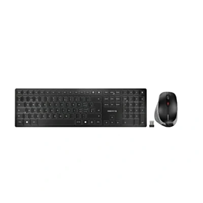 Abbildung von CHERRY DW 9500 SLIM, Kabelloses Tastatur und Maus Set, Schweizer Layout (QWERTZ), Bluetooth oder 2,4 GHz Funk, Ergonomische Rechtshändermaus, Schwarz Grau