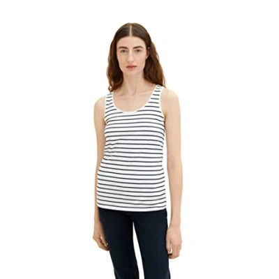 Abbildung von TOM TAILOR Damen 1036260 Basic Top, 32082 Offwhite Navy Stripe, XXS