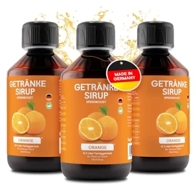 Abbildung von hCGC® Immunsystem Sirup SpeedBoost 3x 250ml, Vegan Zuckerfreies Getränkekonzentrat für 12,5L Fertiggetränk Fruchtsirup Booster mit Vitaminen, Magnesium &amp; L Carnitin Orange
