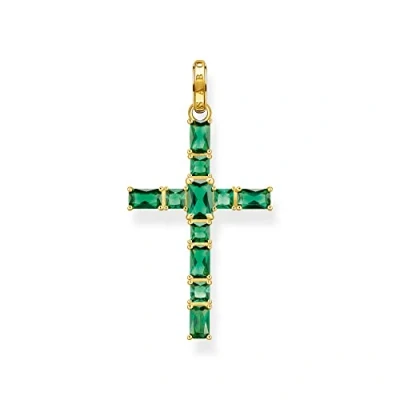 Abbildung von Thomas Sabo Damen Ketten Anhänger Kreuz, mit mehreren grünen Steinen, 925er Sterlingsilber geschwärzt und 750er Vergoldung, Maße: 42 x 23 mm, PE939 472 6