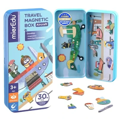 Abbildung von MIEREDU Lernspielzeug Magnetpuzzle Magnetspiel Box Fahrzeug Flugzeug Baumaschine