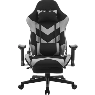 Abbildung von WOLTU Gaming Stuhl Stoff für Sommer, Atmungsaktiv Bürostuhl Chair Ergonomisch mit Lendenkissen, Gamer Racing PC Wippfunktion &amp; Fußstütze Live Streaming Drehstuhl Schwarz+Grau