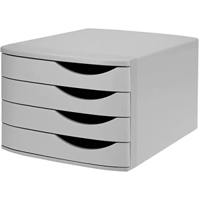 Abbildung von Jalema 2686374307 Schubladenbox Re Solution, 4 geschlossene Schubladen, DIN A4/C4, Ordnung von Dokumenten, Ablagebox für Büro, aus 100% Recycling Kunststoff, Blauer Engel zertifiziert, grau