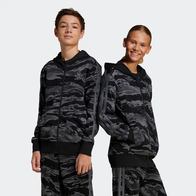 Abbildung von adidas Sportswear Seasonal Essentials CAMO FULL Sweatjacke für Kinder, Größe: 140, Black grey five
