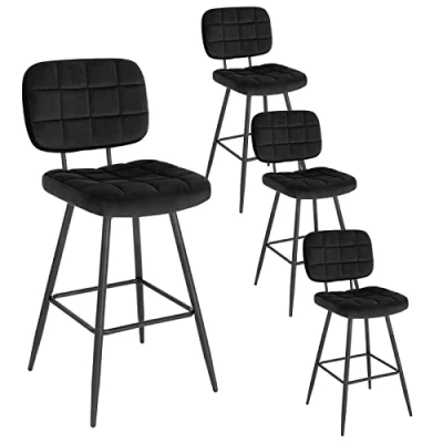 Abbildung von EUGAD Barhocker 4er Set, Barstuhl, Küchenstuhl, Tresenhocker, Design Hocker, mit Rückenlehne Fußstütze, gut gepolstert, aus Samt Metall, Schwarz 1042BY 4