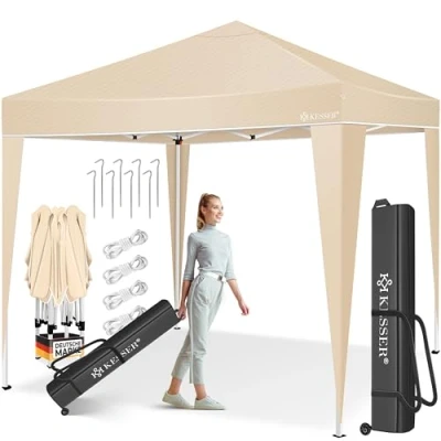 Abbildung von KESSER® Pavillon Faltpavillon 3x3m Pop Up Gartenpavillon Höhenverstellbar Stabil Wasserdicht Winterfest Partyzelt Festzelt UV Schutz 50+ inkl. Tasche &amp; Bodenanker Beige