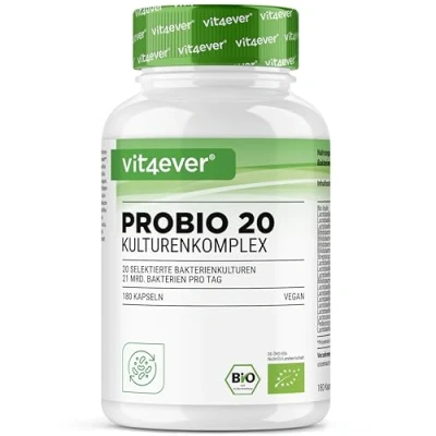 Abbildung von Probio 20 Kulturen Komplex mit Bakterienstämmen + Bio Inulin 180 magensaftresistente Kapseln Bright JC Caps® 21 Mrd Milchsäurebakterien je Tagesdosis Hochdosiert Vegan