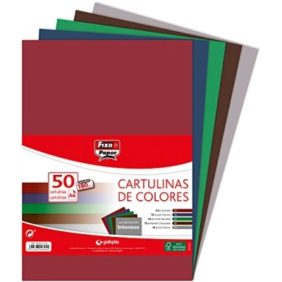 Abbildung von Fixo Paper 00001496 Packung mit 50 farbigen Karten, A4, 180 g, farbig sortiert