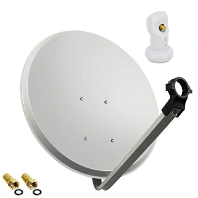 Abbildung von PremiumX Satelliten Komplettanlage 60cm Satellitenschüssel SAT Antenne Hellgrau Satellitenantenne Single LNB 2 F Stecker 1 Teilnehmer