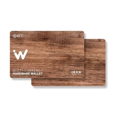 Abbildung von IronWallet NFC Karte 2er Pack Design Holz für Cold Crypto Wallet Aufbewahrung Bitcoin, Ethereum &amp; andere Offline Hardware mit erhöhter Sicherheit Speicherung Ihrer Seed Phrase